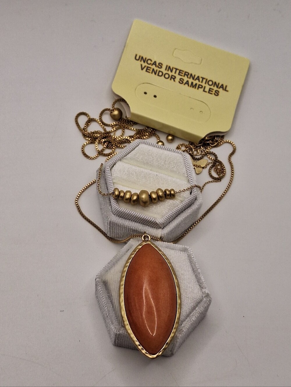 Gold Necklace with Orange Marquise Pendant